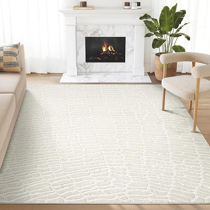 Abani Neutral Cream Area Rug for Living Room, Bedroom - Pebble Pattern - 2' x 3' - Durable & Easy to Clean