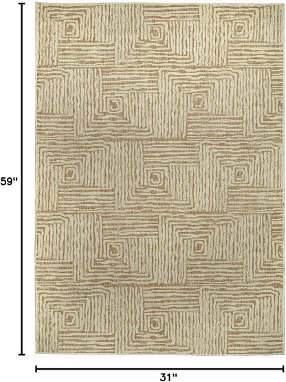 FH Home Flat Woven Outdoor Rug - Waterproof, Easy to Clean, Stain Resistant - Premium Polypropylene Yarn - Modern Geometric - Patio, Deck, Porch, Balcony - Budapest - Beige - 2ft 7in x 4ft 11in