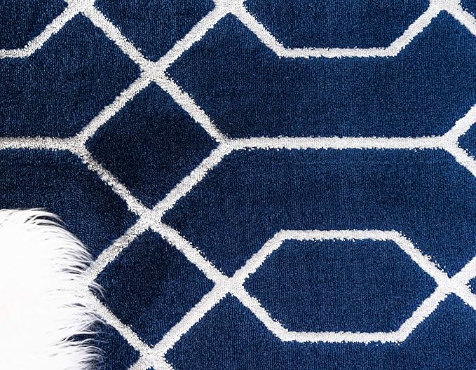 Unique Loom Marilyn Monroe Glam Collection Area Rug - Trellis (2' x 10' Runner, Navy Blue Silver/ Silver)