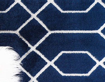 Unique Loom Marilyn Monroe Glam Collection Area Rug - Trellis (2' x 6' Runner, Navy Blue Silver/ Silver)