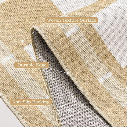 Vasofe 3x5 Plaid Rug, Jute Rugs, Washable Outdoor Indoor Checkered Carpets, Entryway Bedroom Potio Porch Kitchen Carpet, Non Slip Farmhouse Neutral Office Laundry Floor Mat, Khaki and White