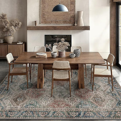 Bavni 3x5 Area Rugs for Living Room, Machine Washable Rug Non Slip, Vintage Chenille Distressed Print Carpet, Large Low Pile Ultra-Thin Lightweight Rugs for Bedroom, Dining Room, Home, Office, Red