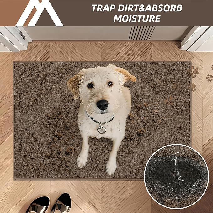 COSY HOMEER Door Mat 20”x32”,Absorbent Dirt Trapper Entryway Rugs,Non-Slip Welcome Mat,Washable Entry Rugs,Low Pile Doormat for Front Back Door,Wet Shoes & Paws,Brown