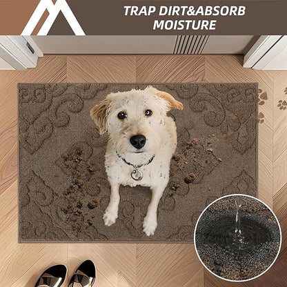 COSY HOMEER Door Mat 20”x32”,Absorbent Dirt Trapper Entryway Rugs,Non-Slip Welcome Mat,Washable Entry Rugs,Low Pile Doormat for Front Back Door,Wet Shoes & Paws,Brown