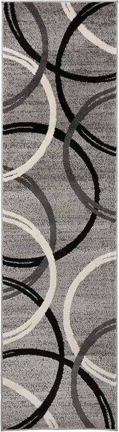 Rugshop Wavy Circles Design Runner Rug, Non-Shedding Carpet for Hallway, Kitchen, or Entryway, Gray, 2'7" x 8'