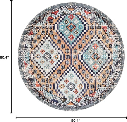 SAFAVIEH Madison Collection 6'7" Round Orange/Beige MAD418P Boho Diamond Distressed Non-Shedding Entryway Foyer Living Room Bedroom Kitchen Area Rug