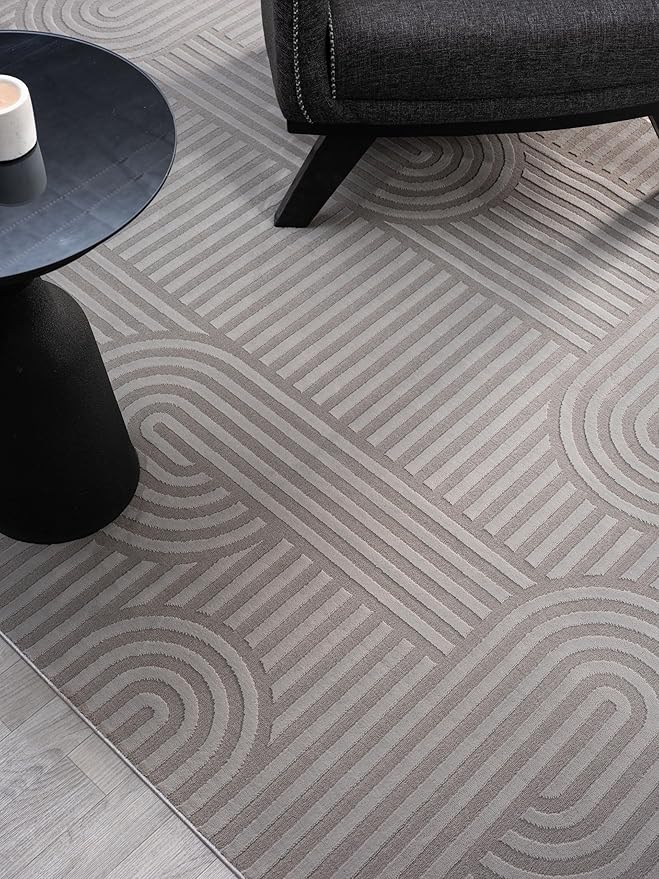 Annabel Modern Geometric Area Rug for Living Room, 6x9 Contemporary Arched and Linear Gray Rug, High-Low Pile Stain Resistant Carpet for Bedroom, Dining Room or Kitchen (6' x 9', Gray)