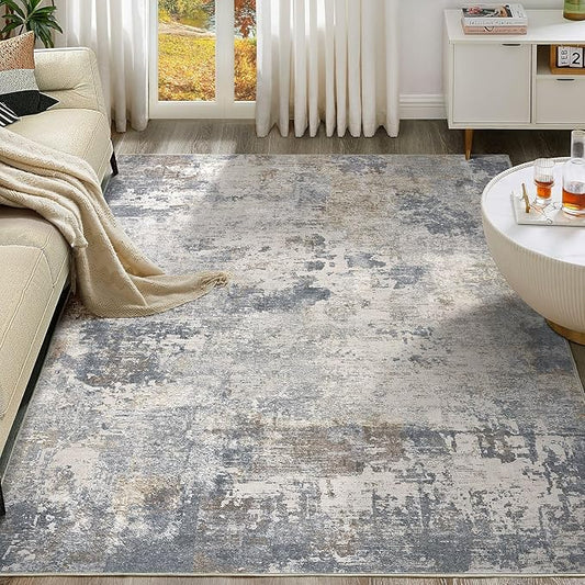 10x13 Area Rug Living Room Rugs - Washable Neutral Modern Abstract Soft Thin Rug Indoor Floor No Slip Rug Carpet for Bedroom Under Dining Table Home Office Decor - Blue Grey