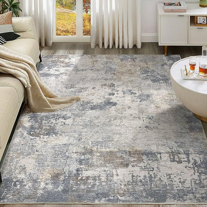 7x10 Area Rug Living Room Rugs - Washable Neutral Modern Abstract Soft Thin Large Rug Indoor Floor No Slip Rug Carpet for Bedroom Under Dining Table Home Office Decor - Blue Grey
