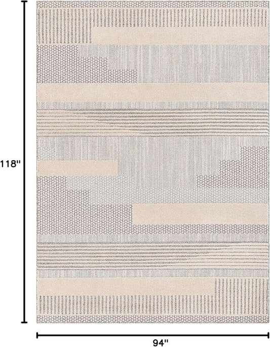 Well Woven Harlow Collection Briar Beige - Modern Tribal Minimalist Geometric 8x10 Area Rug - Ideal for Living Room, Dining Room & Bedroom - Durable, Stain Resistant & Easy to Clean