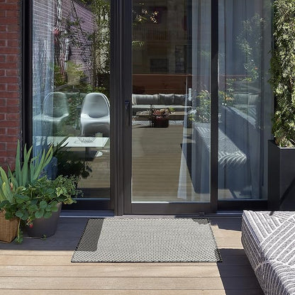 Nourison Home Courtyard Ivory Charcoal 2' x 3' Area Rug - Easy Clean, Non Shedding, Bed Room, Living Room, Dining Room, Kitchen (2' x 3')