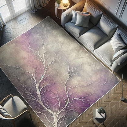 Ambesonne Branches Decorative Rug, Modern Abstract Concept Dreamy Clouds Back Leafless Tree Silhouette, Quality Carpet for Bedroom Dorm and Living Room, 2' 2" x 3' 7", Pale Purple Grey Mauve