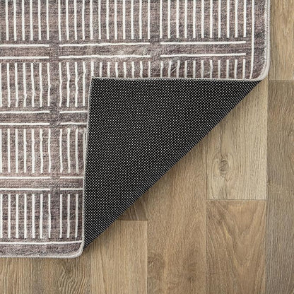 Rugshop Bohemian Stripe Lines Washable Non Slip Area Rug 5' x 7' Brown