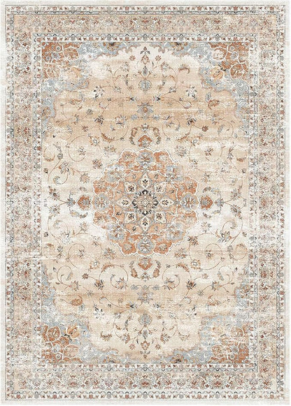 HUGEAR Machine Washable Area Rugs 5x7 Vintage Orange Living Room Bedroom Rug Neutral Style Non Slip Stain Resistant Low Pile Throw Carpet for Home Retro Aesthetic Modern Decor