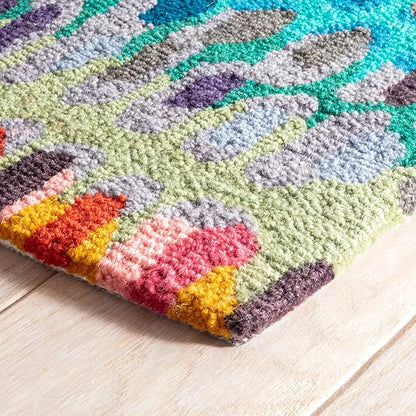 Dash & Albert Paint Chip Stone Hand Micro Hooked Wool Rug, 9.5 X 13.5 Feet, Multicolored Geometric Pattern