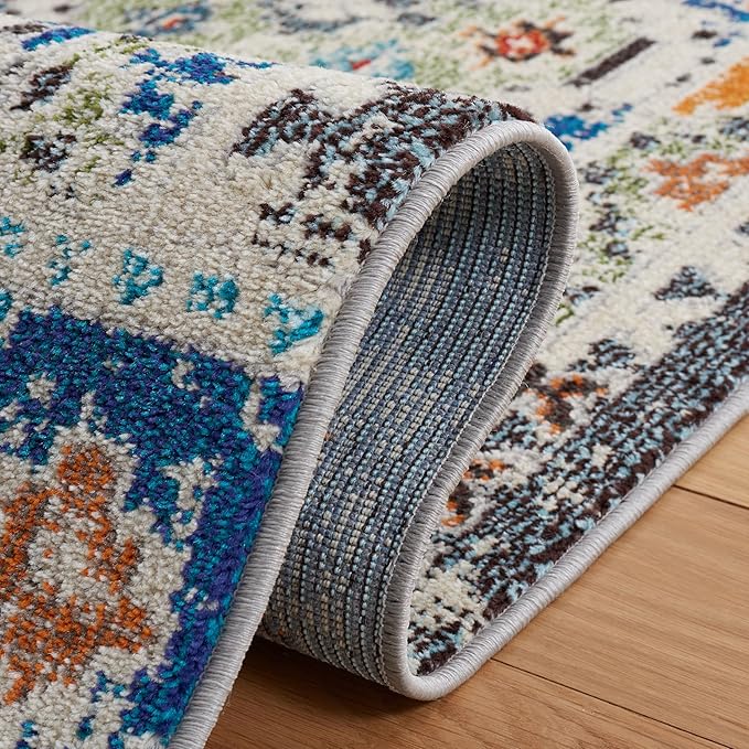 SAFAVIEH Madison Collection Runner Rug - 2' x 8', Navy & Beige, Boho Diamond Distressed Design, Non-Shedding & Easy Care, Ideal for High Traffic Areas in Living Room, Bedroom (MAD418M)