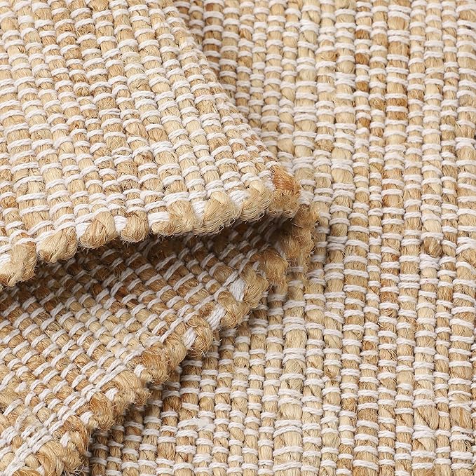 REDEARTH · Jute Cotton Area Rug - 6'x9' Rectangular Rug, Sustainable Handwoven, Non-Shedding, Soft & Durable – Reversible, Neutral Tones for Home Décor in Living Room, Dining Room, Bedroom