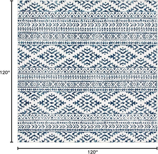 SAFAVIEH Tulum Collection Area Rug - 10' Square, Ivory & Navy, Moroccan Boho Tribal Design, Non-Shedding & Easy to Clean, Ideal for Living Room, Bedroom, Dining Space (TUL272D)