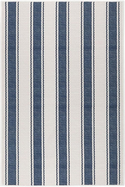 Dash & Albert Awning Stripe Blue Machine Washable Rug, 6 X 9 Feet, Blue Stripe Pattern