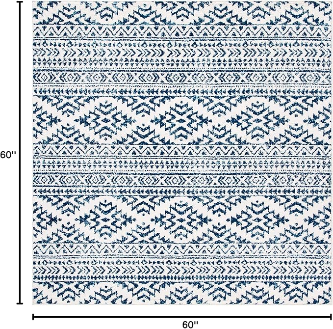 SAFAVIEH Tulum Collection Area Rug - 5' Square, Ivory & Navy, Moroccan Boho Tribal Design, Non-Shedding & Easy to Clean, Ideal for Living Room, Bedroom, Dining Space (TUL272D)