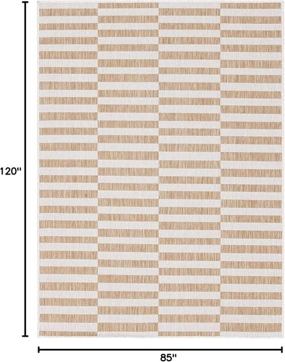 Unique Loom Outdoor Striped Collection Area Rug - Striped (7' 1" x 10' Rectangle, Taupe/Ivory)