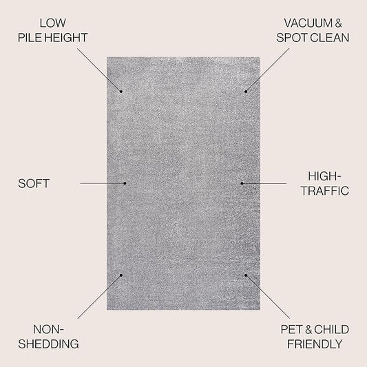JONATHAN Y Haze Solid Low-Pile Gray Indoor Area Rug 3x5, Coastal,Bohemian,Minimalist,Classic, Easy-Cleaning for Living Room,Bedroom,Kitchen,Pet Friendly,Non-Shedding (SEU100A-3)