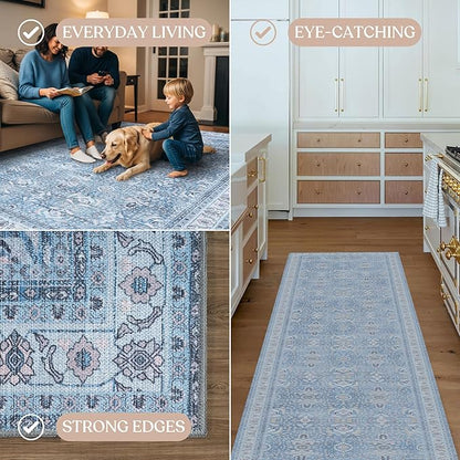 Fame Living Washable Area Rug. Modern Farmhouse. Vintage. Turkish. Bohemian. Distressed. Oriental. Traditional. Rugs for Living Room. Dining. Bedroom. Office. Entryway. Foyer. (866CBl, 2'5" x 4'9")