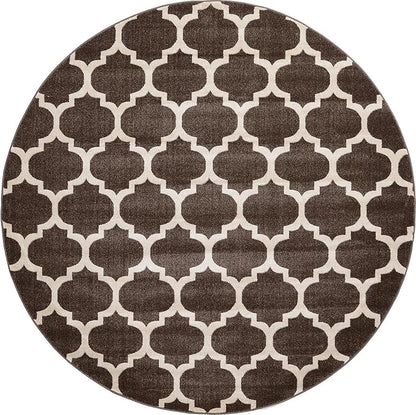 Rugs.com Lattice Collection Rug – 8 Ft Round Chocolate Brown Medium Rug Perfect for Kitchens, Dining Rooms