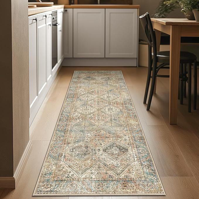 Bavni 2x7 Runner Rug Non Slip, Machine Washable Rug Runners for Hallways, Vintage Distressed Print Kitchen Runner, Low Pile Lightweight Carpet Runner for Entryway Laundry Bedroom Bathroom Wood Brown