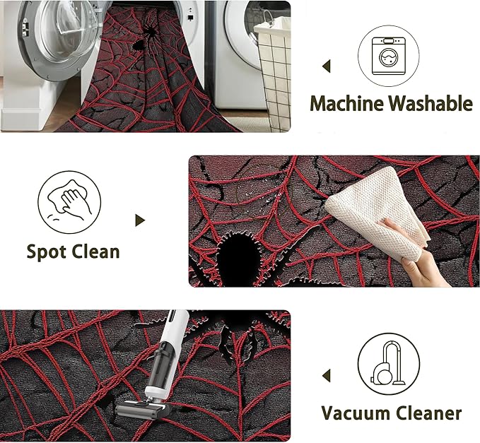 Red Spider Cool Washable Living Room Area Rug, Low Profile Abstract Pattern, 3x5 Non-Slip Backing Carpet for Kitchen, Bedroom, Dining Room