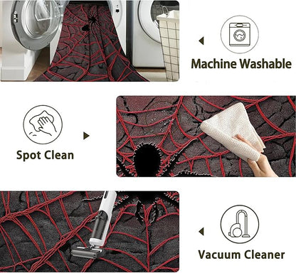 Red Spider Cool Washable Living Room Area Rug, Low Profile Abstract Pattern, Non-Slip Backing Carpet for Kitchen, Bedroom, Dining Room
