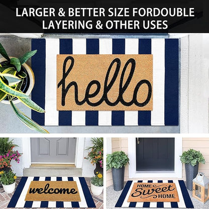 KOZYFLY Striped Outdoor Rug 27.5x43 Inches Front Door Rug Navy and White Woven Cotton Washable Outdoor Doormats Outdoor Entrance Mat for Front Door Entryway Patio Front Porch