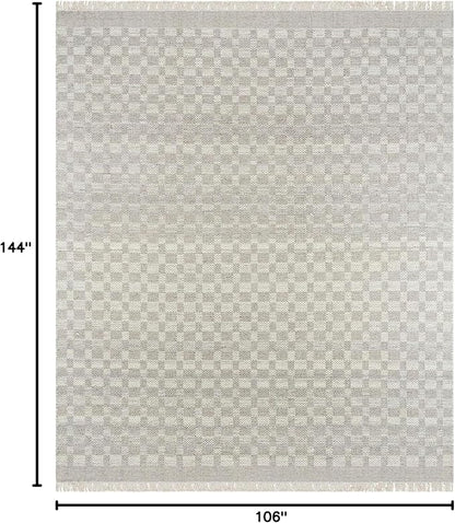 Mark&Day Wool Rugs, 9x12 Clinten Solid and Border Ivory Checkered Rug, Ivory Carpet for Living Room, Bedroom or Kitchen (8'10" x 12')