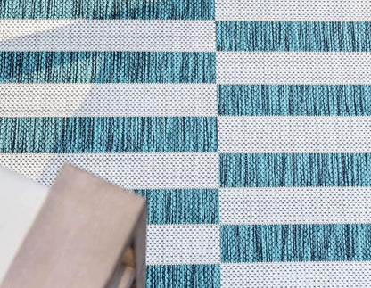 Unique Loom Outdoor Collection Classic Stripes, Transitional Indoor & Outdoor Area Rug, Rectangular 8' 0 x 11' 0 Teal/ Ivory