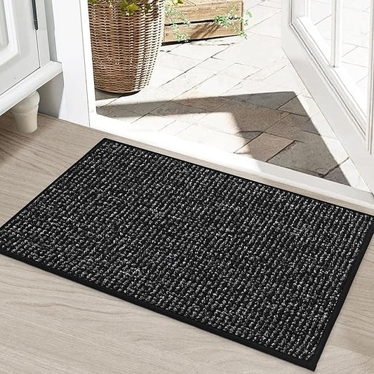 BEQHAUSE Dirt Trapper Door Mat 20" x 32", Non-Slip Washable Doormats Entrance Mat, Dirt Resistant and Absorbent Welcome Mat, Low Profile Floor Mats for Front Back Door and Entryway, Black