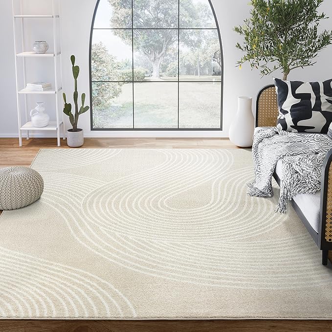 Abani Nuevo Collection Area Rug - Transitional Beige/Cream Design -7'9" x 10'2" - Easy to Clean - Durable for Kids & Pets - Non-Shedding - Medium Pile - Soft Feel - for Living Room, Bedroom & Office