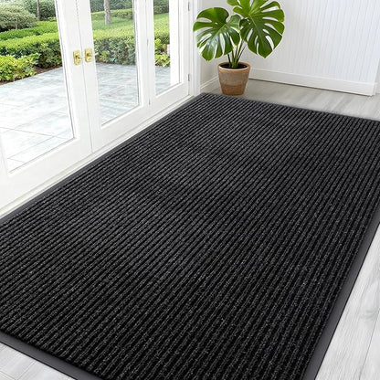 OLANLY Front Door Mat Indoor Outdoor Entrance, Waterproof Heavy Duty Doormat, Fade Resistant, Low Profile, Easy Clean Patio Porch Welcome Floor Mats for Entry, 59x34, Off-Black