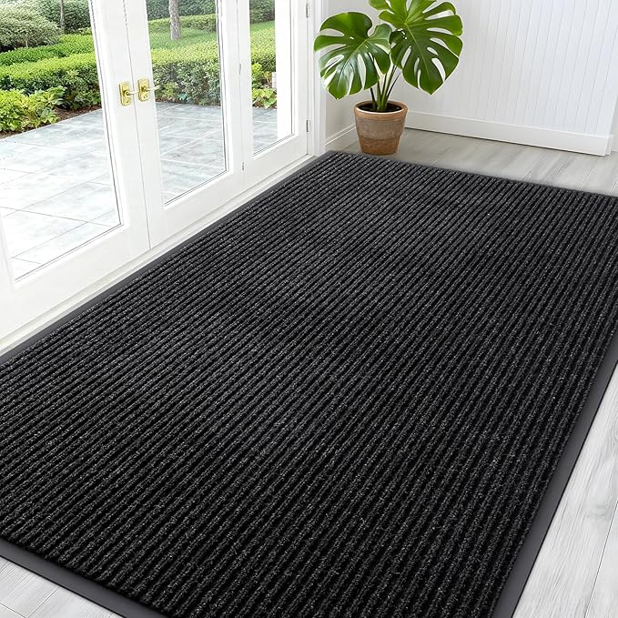 OLANLY Front Door Mat Indoor Outdoor Entrance, Waterproof Heavy Duty Doormat, Fade Resistant, Low Profile, Easy Clean Patio Porch Welcome Floor Mats for Entry, 59x30, Off-Black
