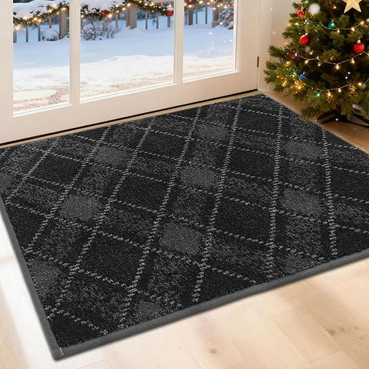 COSY HOMEER Plaid Door Mat 24" x 36",Dirt Trapper Entryway Rugs,Non-Slip Washable Farmhouse Doormat,Low Profile Welcome Mats for Paws Dark Grey