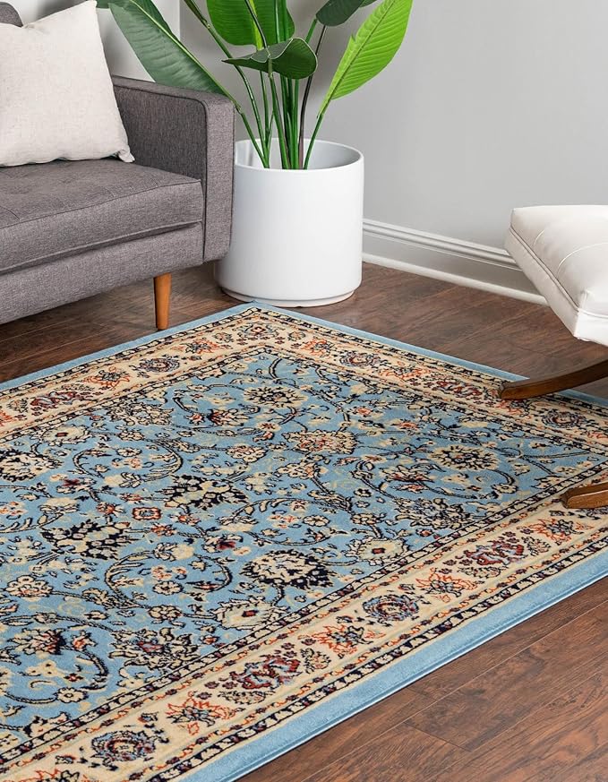 Rugs.com Yasmin Collection Rug – 9' x 12' Light Blue Medium Rug Perfect for Living Rooms, Large Dining Rooms, Open Floorplans