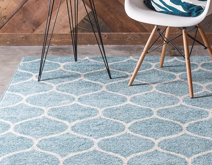 Rugs.com Lattice Frieze Collection Rug – 10' x 14' Light Blue Medium Rug Perfect for Living Rooms, Large Dining Rooms, Open Floorplans