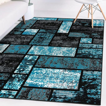 LUXE WEAVERS Modern Geometric Squares Turquoise 4x5 Area Rug for Living Room