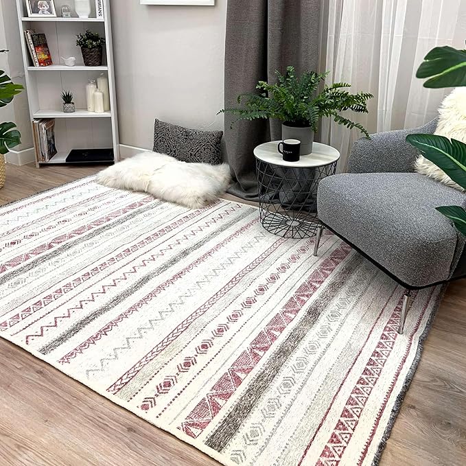 Alfa Rich 4x6 Mauve Off White Washable Area Rugs for Living Room Bedroom Kitchen Decor Cotton Rug