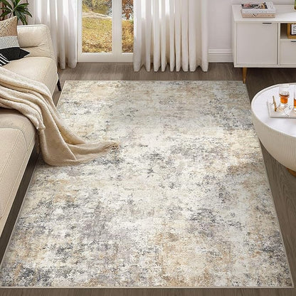 4x6 Area Rug Living Room Rugs - Washable Neutral Modern Abstract Soft Thin Rug Indoor Floor No Slip Rug Carpet for Bedroom Under Dining Table Home Office Decor - Golden Grey