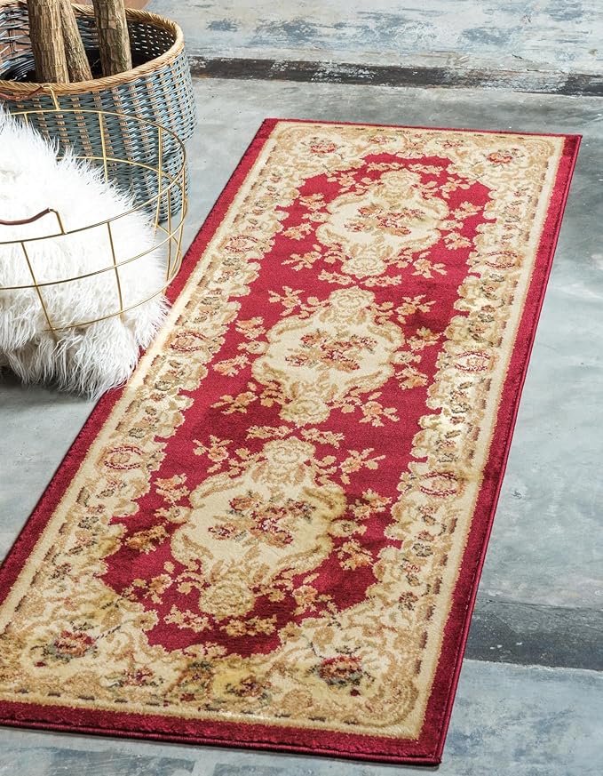 Rugs.com Chateau Collection Rug – 2' x 5' 3 Runner Red Medium Rug Perfect for Hallways, Entryways