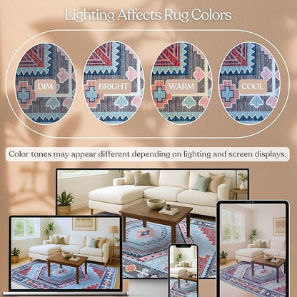 Fame Living Washable Area Rug. Modern Farmhouse. Vintage. Turkish. Bohemian. Distressed. Oriental. Traditional. Rugs for Living Room. Dining. Bedroom. Office. Entryway. Foyer. (856BlM, 2' x 3')