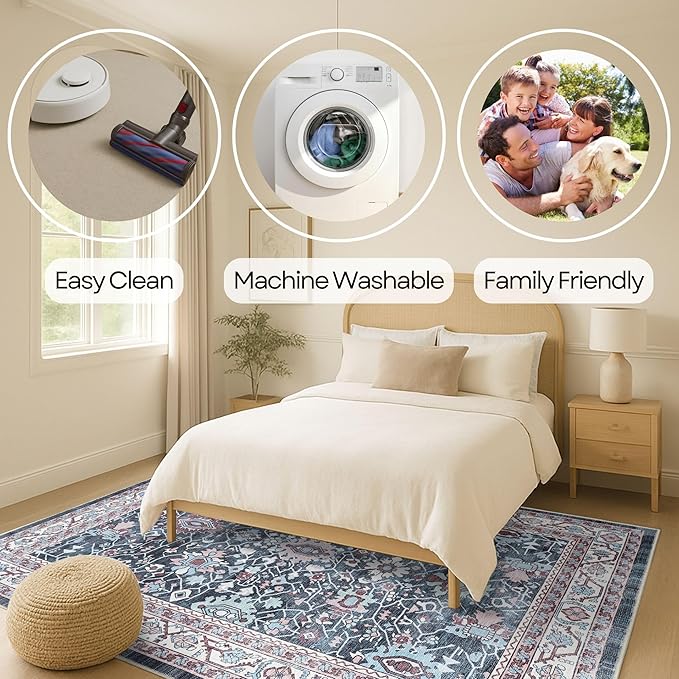 Fame Rugs Turkish Rug. Washable Vintage Oriental Antique Inspired Traditional Doormat Small Modern Area Rugs Luxury Entryway Entry Bedroom Bathroom Kitchen (409CN, 2' x 3')