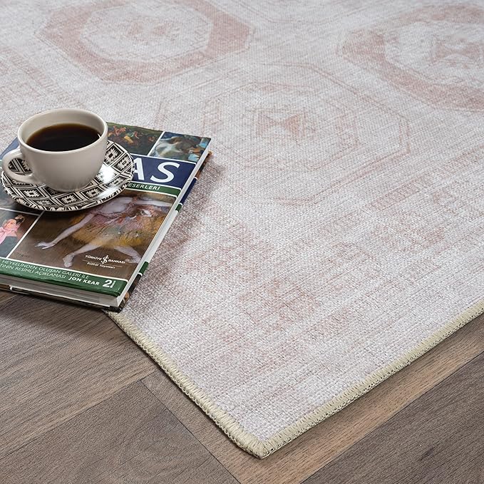 Fame Rugs Turkish Rug. Washable Vintage Oriental Antique Inspired Traditional Doormat Small Modern Area Rugs Luxury Entryway Entry Bedroom Bathroom Kitchen (405CB, 2'5 x 5')