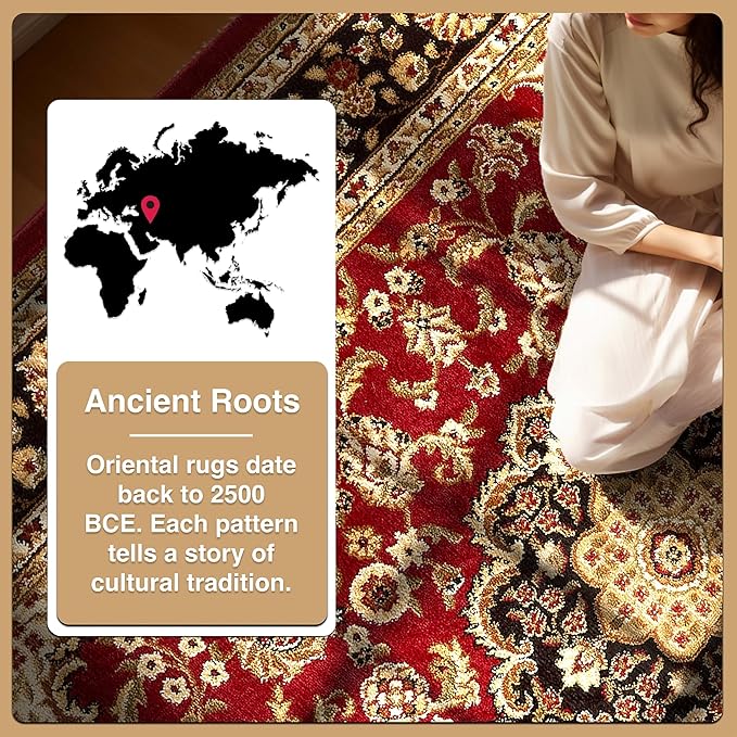 Well Woven Barclay Collection Medallion Kashan Red 5 ft Round Rug - for Living Room, Bedroom, and Dining Room