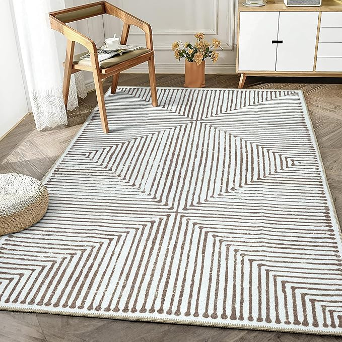 Bloom Rugs Washable Non-Slip 3' x 5' Rug - Brown Striped Area Rug for Living Room, Bedroom, Dining Room, and Kitchen - Exact Size: 3' x 5'